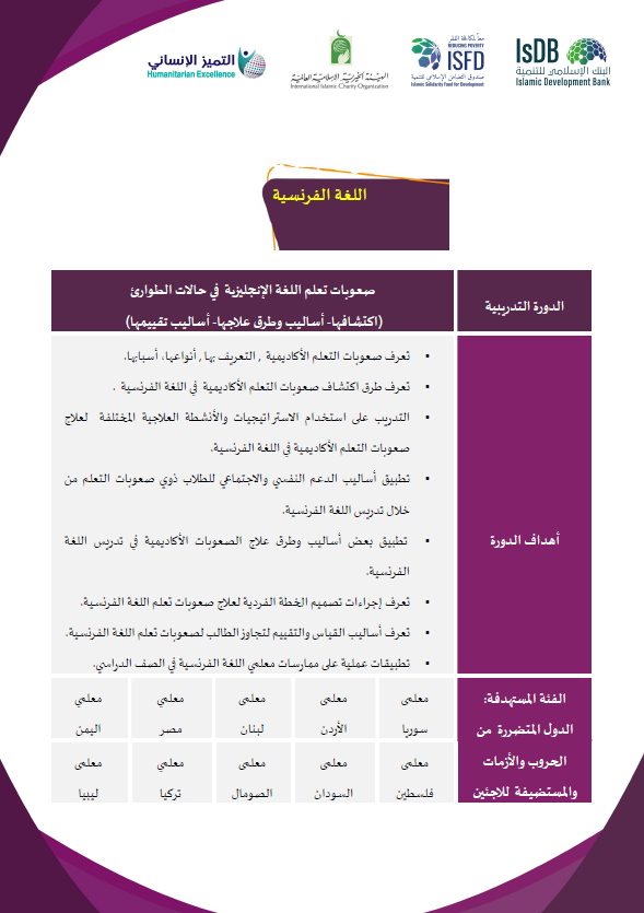صعوبات تعلم اللغة الفرنسية في حالات الطوارئ
